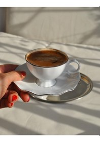 Resim 12 Parça Porselen Kahve Fincan Seti 90 Ml Yaldızlı Türk Kahvesi Fincanı Takımı Lilyum Gümüş 