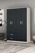 Resim Metalia Beyaz Antrasit Gri 4 Kapılı 2 Çekmeceli Gardrop Gm 074 Novay 