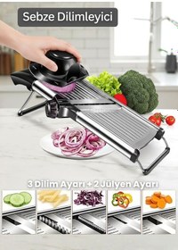 Resim 5 Ayarlı Sebze Dilimleyici Paslanmaz Sebze Kesici Ayarlanabilir Patates Soğan Rendesi Mandolin Rende Gri-siyah 