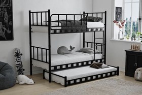 Resim Argimo Zambak Yavrulu Genç Çocuk Odası Metal Ranza ve Karyola - 90x200 / Siyah 