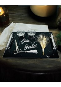 Resim Vow Siyah Desenli Söz Tepsisi Ve Damat Kahve Fincanı Siyah Siyah 