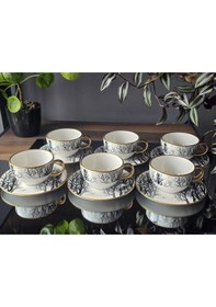 Resim Konyax 12 Parçalık Çay Fincanı Gri Kar Çok Renkli 