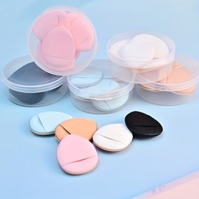 Resim 5 adet VXZOHOW Parmak Pudra Püskülü Saklama Kutusu ile, Vakıf, Yüz Pudrası, Göz Altı Sabitleme, Kapatıcı, Onarıcı Krem, Normal Ciltler İçin Kozmetik Aracı için Hidrofilik PU Makyaj Karıştırma Süngerleri 