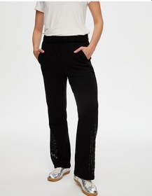 Resim Boncuk Payet İş Detaylı Wide Leg Fit Eşofman Alt W26esa008 Uw26esa00810 Siyah 