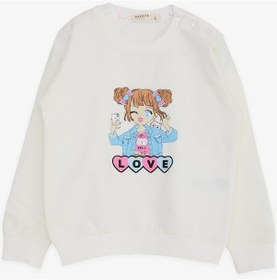 Resim Kız Çocuk Kız Baskılı Pamuklu Sweatshirt-13418-beyaz Beyaz 