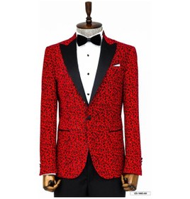 Resim Wessi Leopar Desenli Slim Fit Dik Yaka Bordo Erkek Balo Ceketi Bordo 