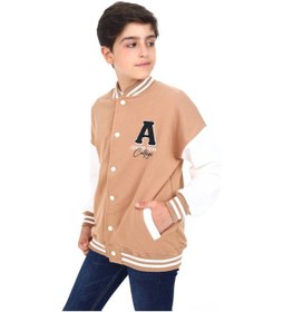 Resim Toontoy Kids Toontoy Erkek Çocuk Kolej Yaka Çıtçıt Kapama Cepli Düşük Omuz Nakış Baskılı Renk Bloklu Örme Hırka - 2 İplik Şardonlu Kahverengi 