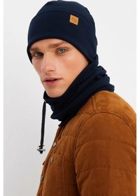Resim Erkek Balıkçı Style %100 Pamuklu Kaşkorse, Terletmez, Ultra Hafif, Yumuşak Bere Boyunluk Takım - Standart / Lacivert Lacivert 