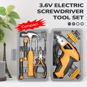 Resim Ev Elektrikli Tornavida Alet Seti Çekiç, Kaplan Pense, Tornavida, Matkap Ucu, Elektrikli Alet Kutusu Seti 3.6V Kablosuz Şarj Edilebilir Ev Elektrikli Matkap Temel Bakım Alet Seti 