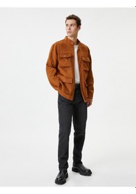Resim Koton Süet Görünümlü Ceket Slim Fit Cep Detaylı Düğmeli Kahverengi 4Wam20199Hw 4Wam20199Hw517 Kahverengi 