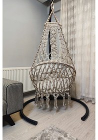 Resim Tek Kişilik Makrome El Örgüsü Salıncak Bej Minderli Mis38002m Bej 