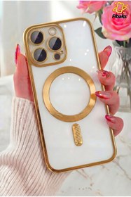 Resim Fibaks iPhone 11 Pro Max Kılıf Kamera Lens Korumalı Magsafe Şarji Şeffaf Renkli Yumuşak Kapak Gold 