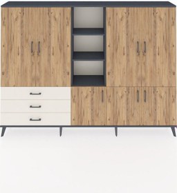 Resim Arges Dolap 11 Raflı 3 Çekmeceli 7 Kapaklı 220x30x163 Antrasit-ça Antrasit-çam/aytaşı 