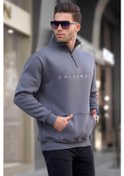 Resim Füme Fermuar Yaka Nakışlı Sweatshirt 6028 Füme 