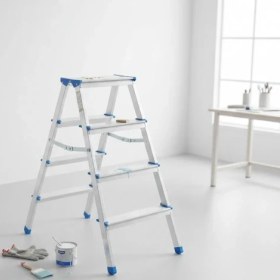 Resim İlk El Grup Ieg™ 4+4 Çift Basamaklı Alüminyum Metal Merdiven 