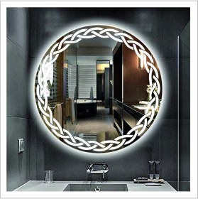 Resim Dnr-MirrorDnr-Mirror 80 cm Beyaz Ledli Tasarım Kumlamalı Banyo Aynası Makyaj Aynası Işıklı Ayna 