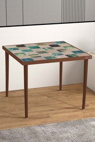 Resim Resmo Traverten Taşlı Doğal Ağaç 62x62cm Ceviz Dekoratif Orta Sehpa 