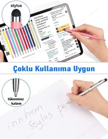 Resim TEKNETSTORE Dokunmatik Kalem Tüm Cihazlara Uyumlu Tablet Telefon Için Çizim & Yazı Kalemi 2 In 1 Tükenmez Uçlu 