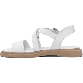 Resim Mammamia D25ys-5010 Kadın Hakiki Deri Düz Sandalet Beyaz Beyaz 