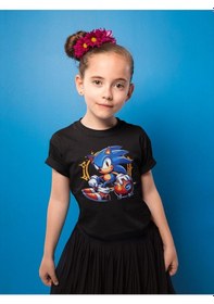 Resim Sevbano Unisex Tasarım Sonic Baskılı Oyun Çocuk Tişört 1-12 Yaş Siyah 