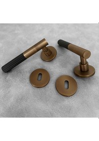 Resim Duo One-s Zamak Mat Antik Sarı - Siyah Rozetli Zamak Oda Kapı Kolu 1 Takım 