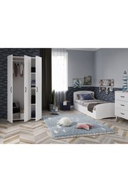Resim WENCE Soft Çocuk Odası Takımı Beyaz - Karyola 3 Kapaklı Gardırop 3 Çekmeceli Şifonyer Tamamı Mdf 