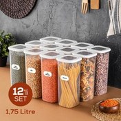 Resim Etiketli Foly Kare Erzak Saklama Kabı Seti 12li 1,75 Büyük Boy Beyaz Vienev