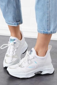 Resim Moda Pie Proste Yüksek Taban Kadın Spor Ayakkabı Beyaz Cilt 