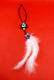 Resim BsElektronik Oto Dikiz Aynası Süsü Siyah Nazar Boncuklu Kuş Tüylü Tasarım 1 Adet 