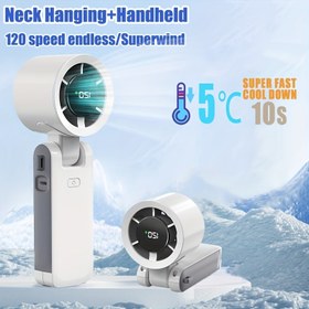 Resim Taşınabilir El Tipi/Masaüstü Çift Kullanımlı Turbo Fan, 120 Hız Değişken Hız, Güçlü Rüzgarlı USB Şarj Edilebilir, LED Ekran, Lityum Pil, ABS Malzeme, Boyun Askılı Tasarım, Açık Hava Kampı, Soğutma Cihazı | Modern Turbofan | Dayanıklı İnşaat 