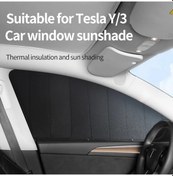 Resim Motion003 Tesla Model 3 Y İçin Arka Üçgen Cam 2 Adet Katlanabilir Güneşlik Perde Siyah Gizlilik Ve Güneş Koruması Kolay Katlama Tasarımı 