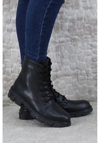 Resim Fort 5285 Rahat Fermuarlı Bağçıklı Kaymaz Taban Sıcak Astar Kadın Bot Siyah 