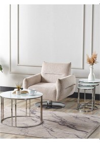 Resim 3 'lü Zigon Ve Orta Beyaz Cam Nikel Ayak Sehpa Takımı 