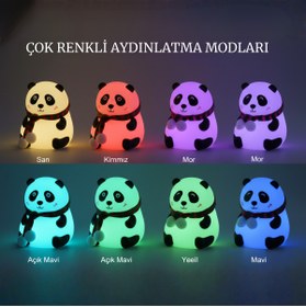 Resim PRATİKLİFE Sevimli Panda LED Gece Lambası – Silikon, Dokunmatik, Sarı Işık, Çocuk & Bebek Odası Masa Lambası 