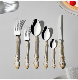 Resim Nehir Adriana Altın Sade 12 Kişilik 72 Parça Çatal Kaşık Bıçak Takımı 