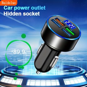 Resim BAIDELUO 4'ü 1 arada Araba Hızlı Şarj Cihazı, USB-C, Çift Port, PD, QC 3.0, LED Ekran Voltaj ve Akım Ölçer, Çok Renkli Şarj, 12-24V Araçlar İçin, Yüksek Kaliteli Güç Kaynağı, Araba Elektronik Aksesuarları, Pilsiz 