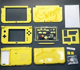 Resim Özel New3DSXL Ekstra Muhafaza Kılıfı Kabukları PKQ Sınırlı Sarı Değiştirme, Yeni 3DS New3DS XL LL 3DSXL 3DSLL Oyun Konsolu, JP Edition 5 Kapak Plakaları + Düğmeler, Vidalar, Stylus, Ayna, Fişler için 