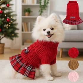 Resim 1 Adet Küçük Köpekler İçin Kışlık Sıcak Turtleneck Kazak Elbise, Yumuşak Örme Puppy Giysi, Sevimli Teacup Dog Yorkie Chihuahua Köpek Elbiseleri 