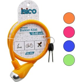 Resim Anahtarlı Metal Uçlu Plastik Kafa Bisiklet Kilit Çelik Tel Renkli Kılıf 12MMX80CM (3791) 