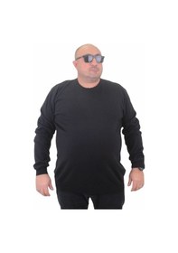 Resim Mocgrande Erkek Büyük Beden Sıfır Yaka Basic Triko Kazak 23750 Sıyah-Sıyah Siyah 