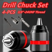 Resim 4 Parça 3/8"-24UNF Dişli Matkap Mandren Seti, Metal Matkap Mandren Dönüştürücü, Ağır Hizmet Tipi Anahtarsız Matkap Mandren Seti - 0.8-10mm (0.03-0.39in) Uçlar için 3/8"-24UNF Dişli Altıgen Şaft/SDS Plus/Kare Adaptör 
