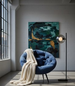 Resim KANEPY Lüx Lacivert Berjer Koltuk 92x92: Modern Tekli Salon Koltuğu - Armut Minderli Metal Sandalye 