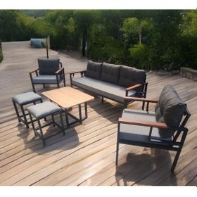 Resim Pielize Bahçe Balkon Mobilyası Gri Antrasit 3+1+1 Sehpalı 2 Puflu Gri 