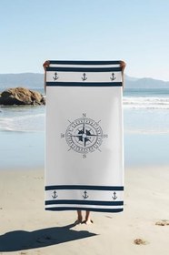 Resim Dijital Baskı Plaj Deniz Havlusu Pusula Desenli Peştamal HVL0006 