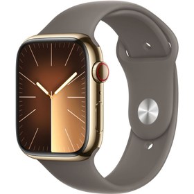 Resim Apple Watch Series 9 GPS + Cellular MRMT3TU/A 45 mm Altın Rengi Paslanmaz Çelik Kasa ve Kil Rengi S 