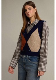 Resim Defacto Slim Fit Dar Kesim V Yaka Baklava Desenli Süveter G6301ax25wnnv245 Lacivert-nv245 
