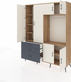 Resim Hyperion Gardrop 7 Raflı 3 Çekmeceli Tek Askılı 176x44x221 Çam-aytaşı/antrasit Aytaşı/antrasit 