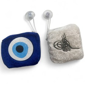 Resim GALATA GIFT Dikiz Aynası Süsü Osmanlı Arması ve Nazar Boncuklu Araba Süsü Set İki (2) Adet 6*6cm İp-Vantuzlu Süs 