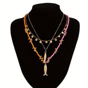 Resim Kadınlar için 3 Adet Denizyıldızı Kabuk Şeklinde Küçük Balık Kolye Çok Katmanlı Disk Charm 