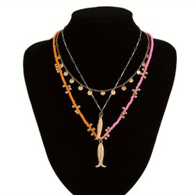 Resim Kadınlar için 3 Adet Denizyıldızı Kabuk Şeklinde Küçük Balık Kolye Çok Katmanlı Disk Charm 